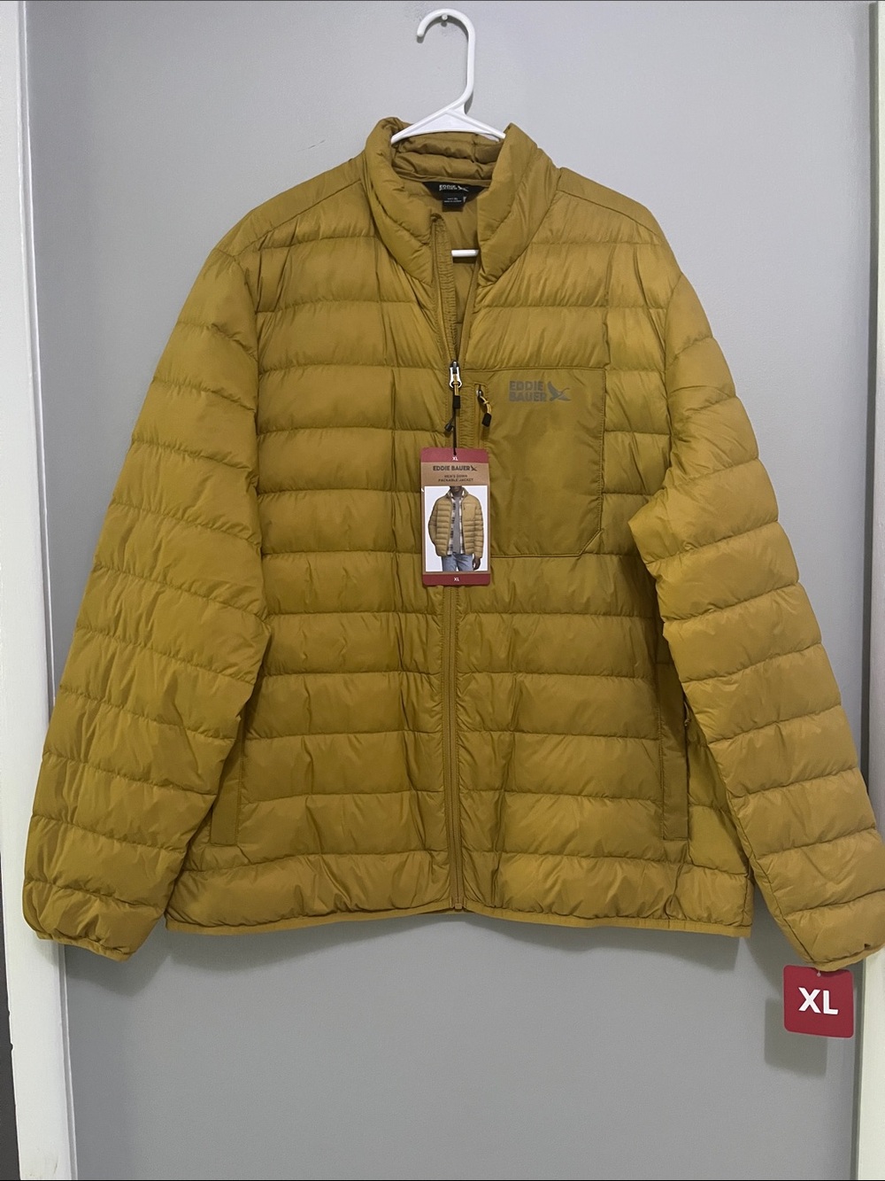 Eddie Bauer Men's Yellow Mustard Packable Puffer Jacket